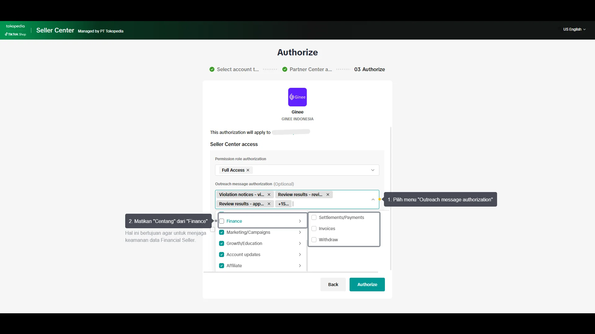 Step 3: Otorisasi berhasil